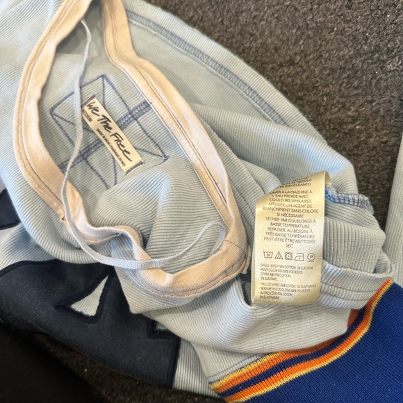 Free People We The Free “Snow Peak” Blue White Faux Layered Retro LS Tee Medium - Picture 7 of 8